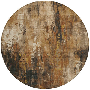 HomeRoots 5' Modern Abstract Taupe Gray and Ivory Area Rug – Washable, Durable for Indoor and Outdoor Spaces 8' Round 617676