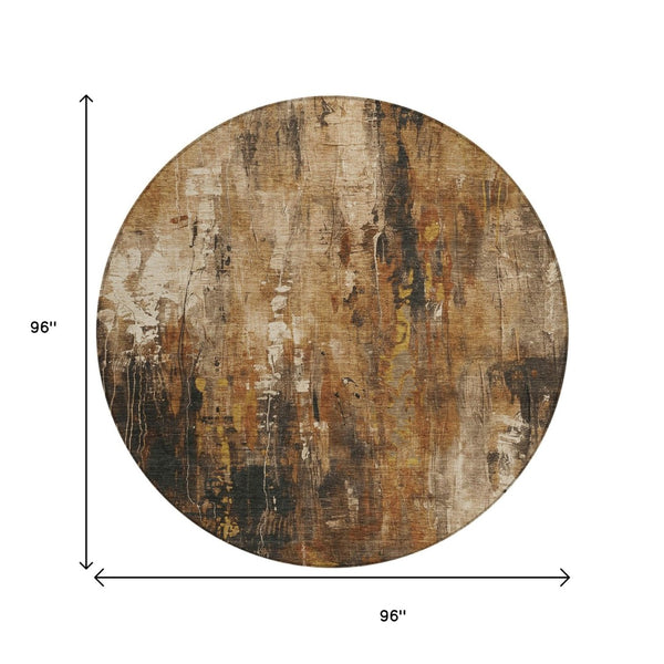 HomeRoots 5' Modern Abstract Taupe Gray and Ivory Area Rug – Washable, Durable for Indoor and Outdoor Spaces 8' Round 617676