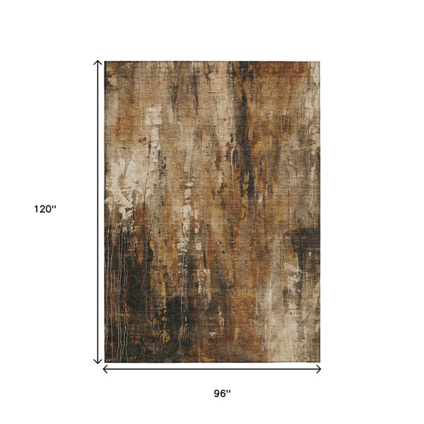 HomeRoots 5' Modern Abstract Taupe Gray and Ivory Area Rug – Washable, Durable for Indoor and Outdoor Spaces 8' X 10' 617677