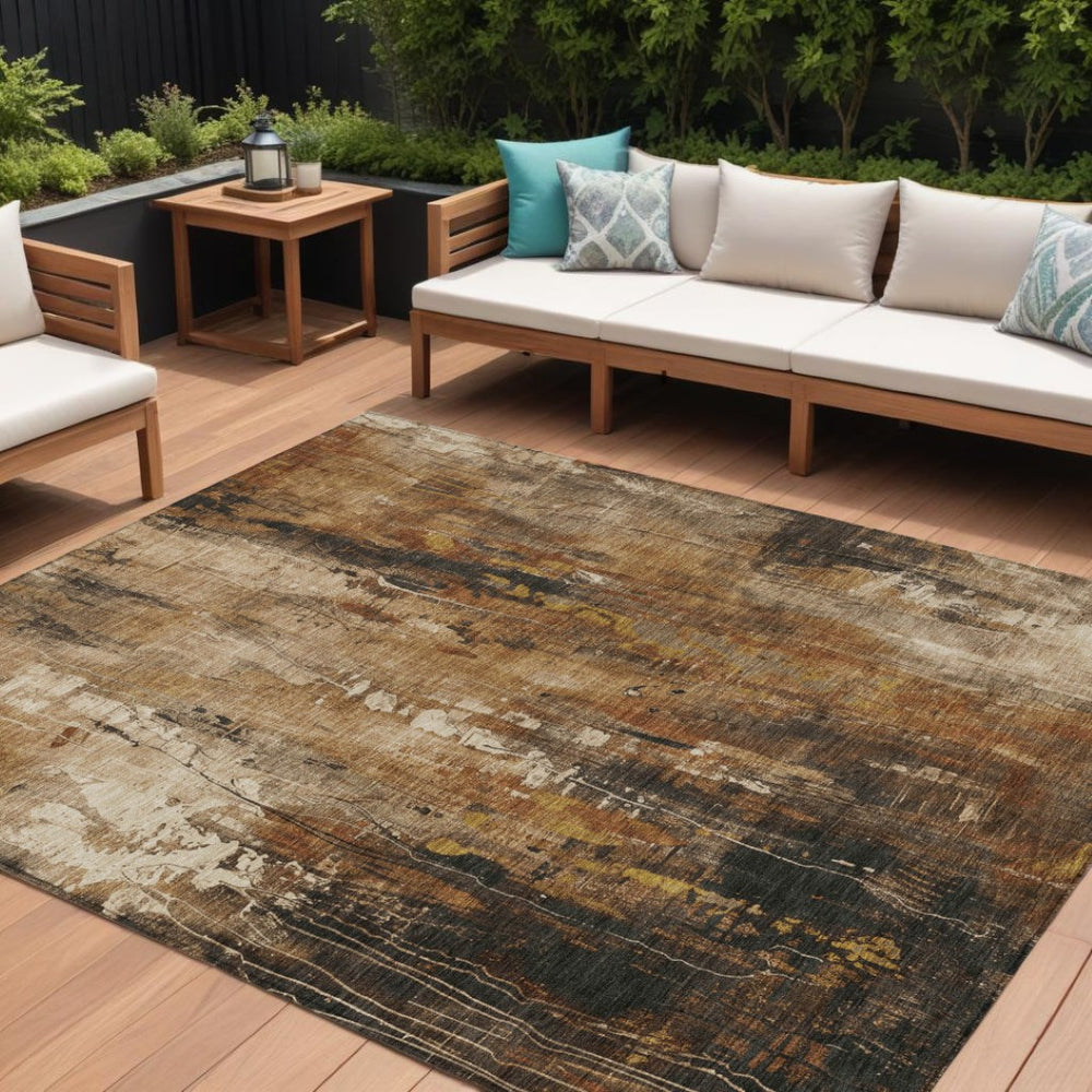HomeRoots 5' Modern Abstract Taupe Gray and Ivory Area Rug – Washable, Durable for Indoor and Outdoor Spaces 8' X 10' 617677