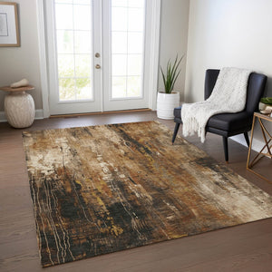 HomeRoots 5' Modern Abstract Taupe Gray and Ivory Area Rug – Washable, Durable for Indoor and Outdoor Spaces 10' X 14' 617679