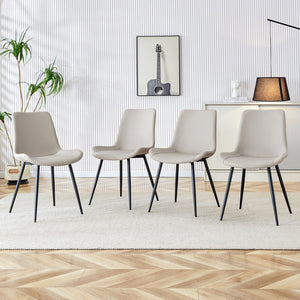 English Elm Light gray faux leather dining chair with widened curved cushion, black metal cross legs, comfy office seat W1512P406547