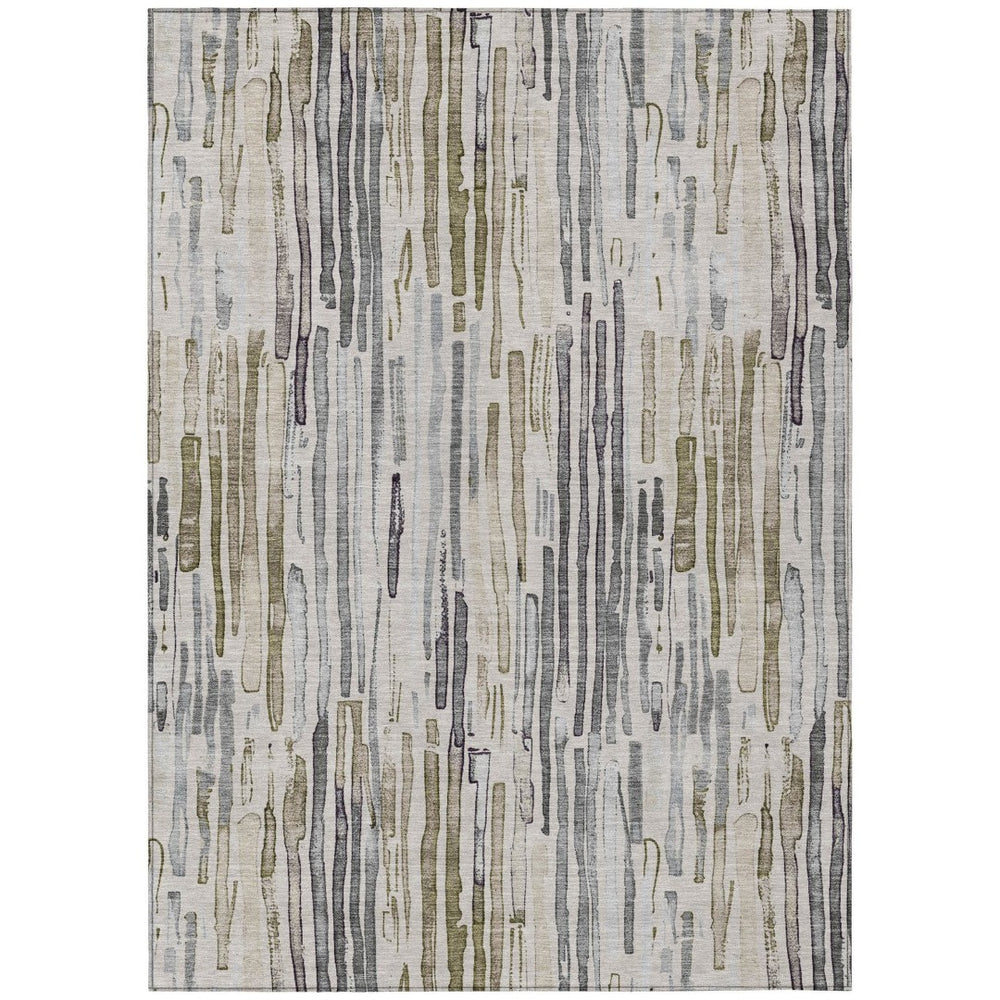 HomeRoots 5' Versatile Beige and Gray Striped Area Rug - Machine Washable, Durable for Indoor and Outdoor Use 5' X 8' 617687