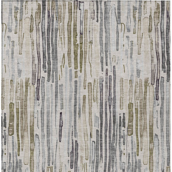 HomeRoots 5' Versatile Beige and Gray Striped Area Rug - Machine Washable, Durable for Indoor and Outdoor Use 5' X 8' 617687