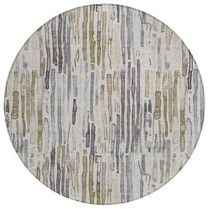 HomeRoots 5' Versatile Beige and Gray Striped Area Rug - Machine Washable, Durable for Indoor and Outdoor Use 8' Round 617688