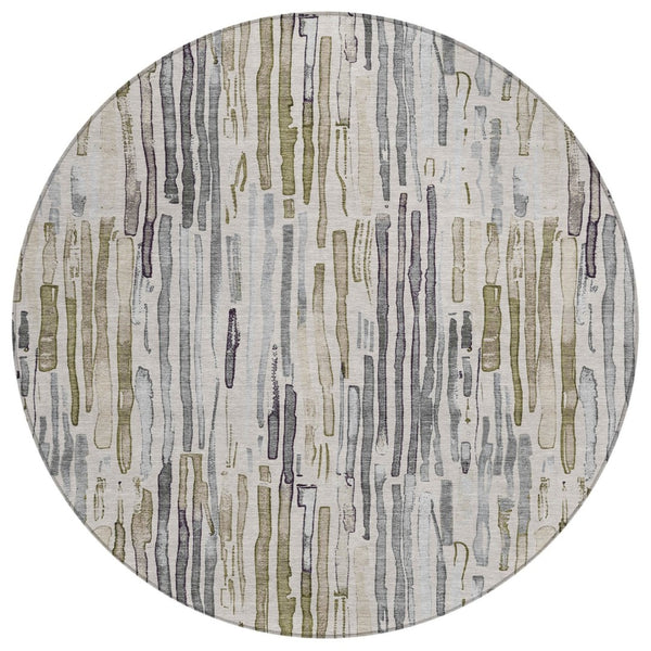 HomeRoots 5' Versatile Beige and Gray Striped Area Rug - Machine Washable, Durable for Indoor and Outdoor Use 8' Round 617688