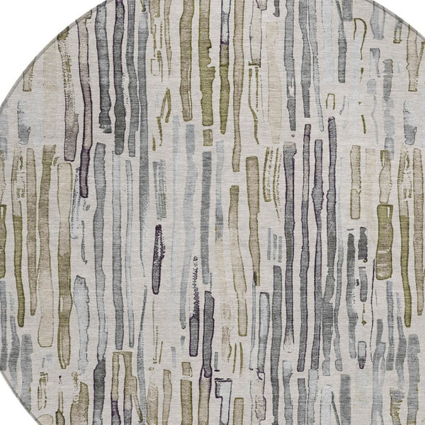 HomeRoots 5' Versatile Beige and Gray Striped Area Rug - Machine Washable, Durable for Indoor and Outdoor Use 8' Round 617688
