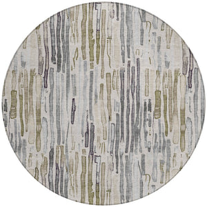 HomeRoots 5' Versatile Beige and Gray Striped Area Rug - Machine Washable, Durable for Indoor and Outdoor Use 8' Round 617688