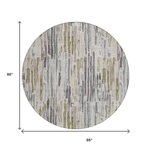 HomeRoots 5' Versatile Beige and Gray Striped Area Rug - Machine Washable, Durable for Indoor and Outdoor Use 8' Round 617688