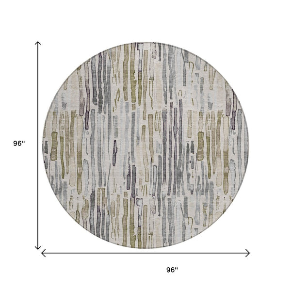 HomeRoots 5' Versatile Beige and Gray Striped Area Rug - Machine Washable, Durable for Indoor and Outdoor Use 8' Round 617688
