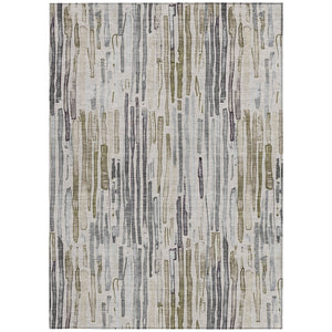 HomeRoots 5' Versatile Beige and Gray Striped Area Rug - Machine Washable, Durable for Indoor and Outdoor Use 8' X 10' 617689