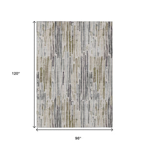 HomeRoots 5' Versatile Beige and Gray Striped Area Rug - Machine Washable, Durable for Indoor and Outdoor Use 8' X 10' 617689