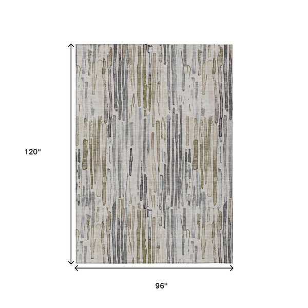 HomeRoots 5' Versatile Beige and Gray Striped Area Rug - Machine Washable, Durable for Indoor and Outdoor Use 8' X 10' 617689