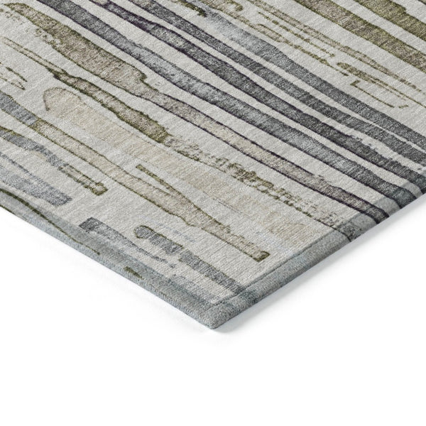 HomeRoots 5' Versatile Beige and Gray Striped Area Rug - Machine Washable, Durable for Indoor and Outdoor Use 8' X 10' 617689