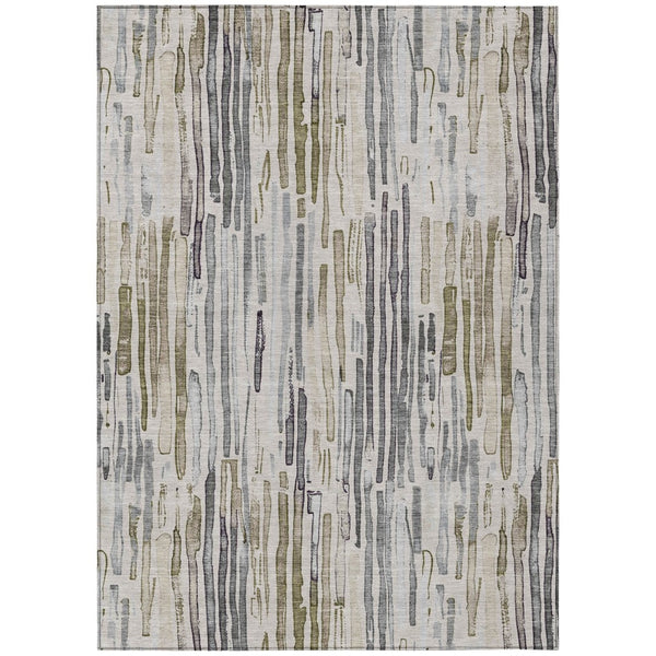 HomeRoots 5' Versatile Beige and Gray Striped Area Rug - Machine Washable, Durable for Indoor and Outdoor Use 9' X 12' 617690