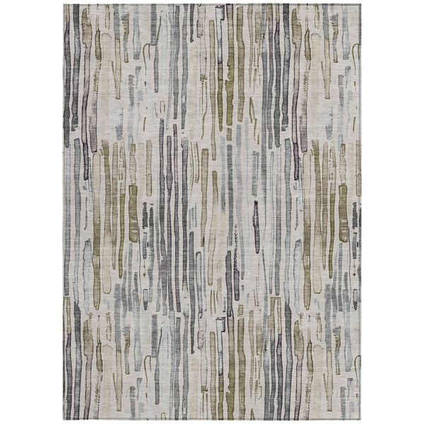 HomeRoots 5' Versatile Beige and Gray Striped Area Rug - Machine Washable, Durable for Indoor and Outdoor Use 9' X 12' 617690