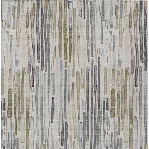 HomeRoots 5' Versatile Beige and Gray Striped Area Rug - Machine Washable, Durable for Indoor and Outdoor Use 10' X 14' 617691