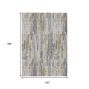 HomeRoots 5' Versatile Beige and Gray Striped Area Rug - Machine Washable, Durable for Indoor and Outdoor Use 10' X 14' 617691