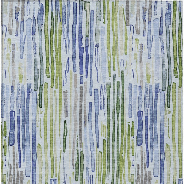 HomeRoots 5' Striped Washable Indoor Outdoor Area Rug in Sky Blue and Fern Green – Durable and Stylish Décor 5' X 8' 617693