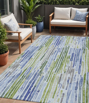 HomeRoots 5' Striped Washable Indoor Outdoor Area Rug in Sky Blue and Fern Green – Durable and Stylish Décor 5' X 8' 617693