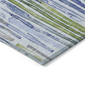 HomeRoots 5' Striped Washable Indoor Outdoor Area Rug in Sky Blue and Fern Green – Durable and Stylish Décor 5' X 8' 617693