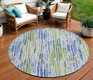 HomeRoots 5' Striped Washable Indoor Outdoor Area Rug in Sky Blue and Fern Green – Durable and Stylish Décor 8' Round 617694