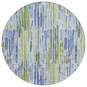 HomeRoots 5' Striped Washable Indoor Outdoor Area Rug in Sky Blue and Fern Green – Durable and Stylish Décor 8' Round 617694