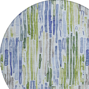 HomeRoots 5' Striped Washable Indoor Outdoor Area Rug in Sky Blue and Fern Green – Durable and Stylish Décor 8' Round 617694