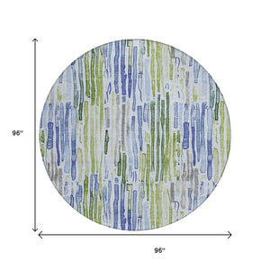 HomeRoots 5' Striped Washable Indoor Outdoor Area Rug in Sky Blue and Fern Green – Durable and Stylish Décor 8' Round 617694