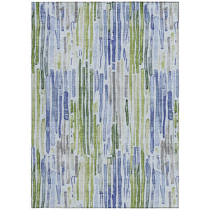 HomeRoots 5' Striped Washable Indoor Outdoor Area Rug in Sky Blue and Fern Green – Durable and Stylish Décor 8' X 10' 617695