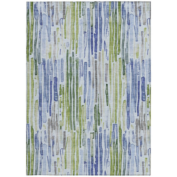 HomeRoots 5' Striped Washable Indoor Outdoor Area Rug in Sky Blue and Fern Green – Durable and Stylish Décor 8' X 10' 617695