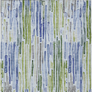 HomeRoots 5' Striped Washable Indoor Outdoor Area Rug in Sky Blue and Fern Green – Durable and Stylish Décor 9' X 12' 617696