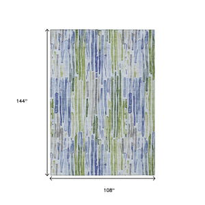 HomeRoots 5' Striped Washable Indoor Outdoor Area Rug in Sky Blue and Fern Green – Durable and Stylish Décor 9' X 12' 617696