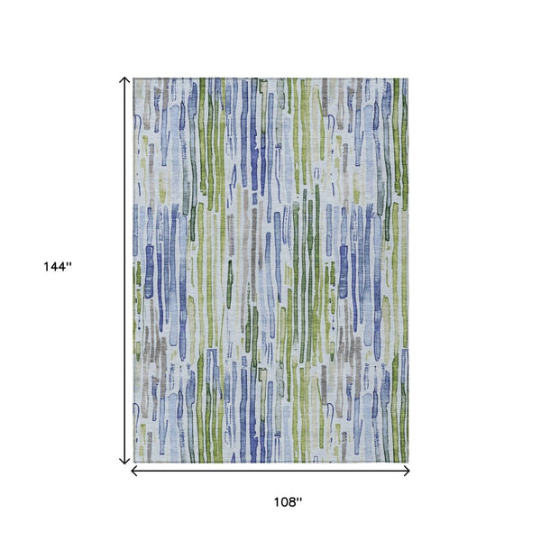 HomeRoots 5' Striped Washable Indoor Outdoor Area Rug in Sky Blue and Fern Green – Durable and Stylish Décor 9' X 12' 617696