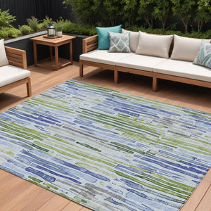 HomeRoots 5' Striped Washable Indoor Outdoor Area Rug in Sky Blue and Fern Green – Durable and Stylish Décor 9' X 12' 617696
