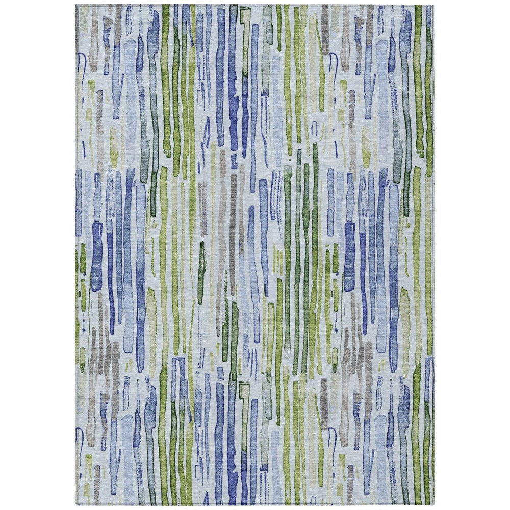 HomeRoots 5' Striped Washable Indoor Outdoor Area Rug in Sky Blue and Fern Green – Durable and Stylish Décor 9' X 12' 617696