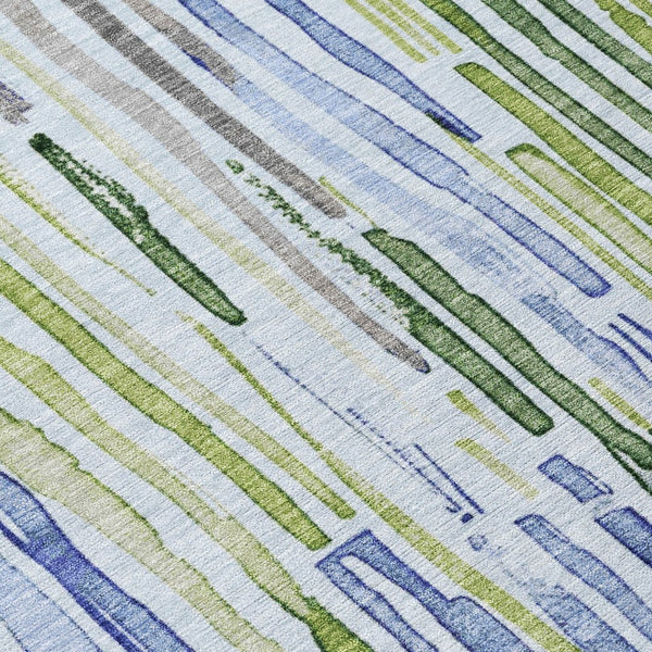 HomeRoots 5' Striped Washable Indoor Outdoor Area Rug in Sky Blue and Fern Green – Durable and Stylish Décor 9' X 12' 617696