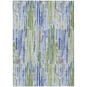 HomeRoots 5' Striped Washable Indoor Outdoor Area Rug in Sky Blue and Fern Green – Durable and Stylish Décor 10' X 14' 617697