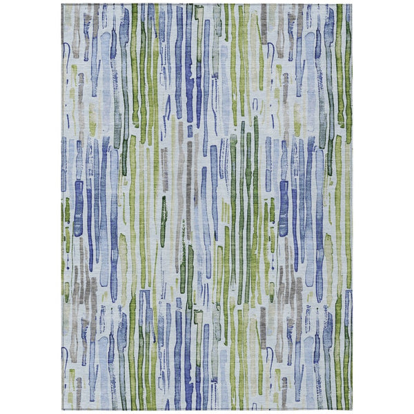 HomeRoots 5' Striped Washable Indoor Outdoor Area Rug in Sky Blue and Fern Green – Durable and Stylish Décor 10' X 14' 617697