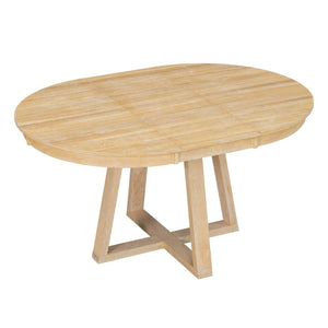 English Elm Trexm Retro 5 Piece Extendable Round Dining Set with Button Tufted Upholstered Chairs Natural ST000094AAN-2026