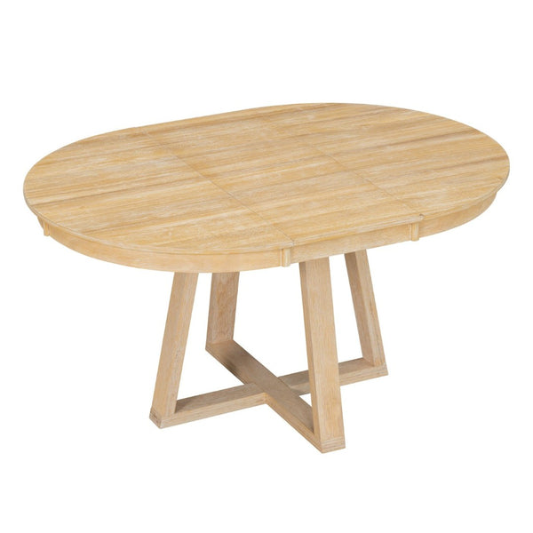 English Elm Trexm Retro 5 Piece Extendable Round Dining Set with Button Tufted Upholstered Chairs Natural ST000094AAN-2026