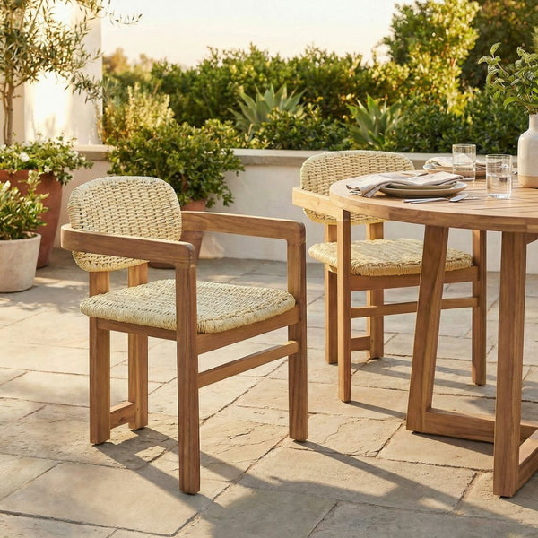 English Elm Outdoor Acacia and Rattan Armchair Set Two Ergonomic Seats for Patio Garden N719P431083N