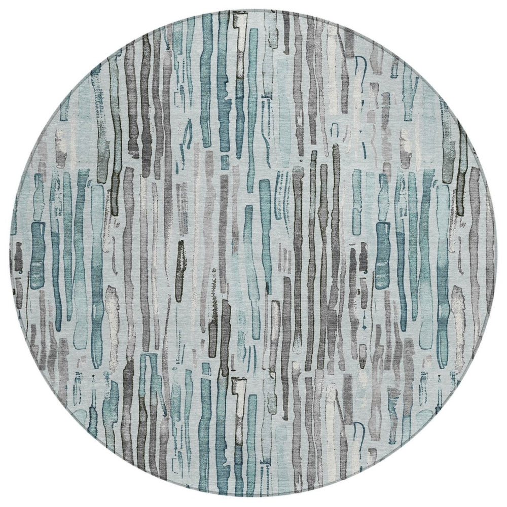 HomeRoots 5' Durable Teal Blue and Gray Striped Area Rug - Stylish, Washable, Indoor & Outdoor Comfort Solution 8' Round 617700