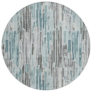 HomeRoots 5' Durable Teal Blue and Gray Striped Area Rug - Stylish, Washable, Indoor & Outdoor Comfort Solution 8' Round 617700