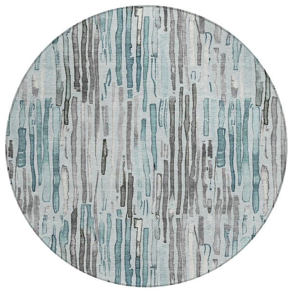 HomeRoots 5' Durable Teal Blue and Gray Striped Area Rug - Stylish, Washable, Indoor & Outdoor Comfort Solution 8' Round 617700