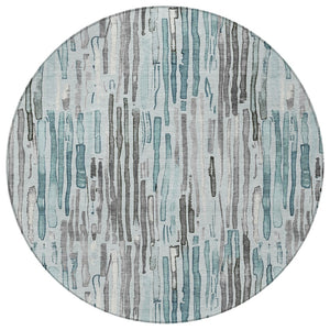HomeRoots 5' Durable Teal Blue and Gray Striped Area Rug - Stylish, Washable, Indoor & Outdoor Comfort Solution 8' Round 617700