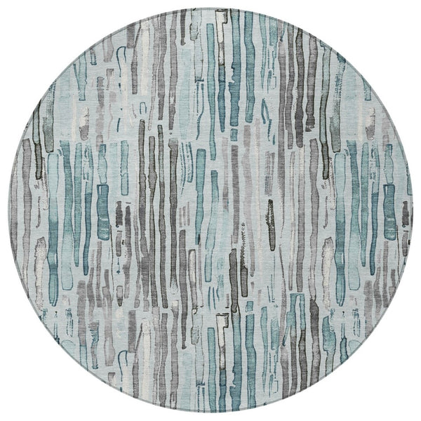 HomeRoots 5' Durable Teal Blue and Gray Striped Area Rug - Stylish, Washable, Indoor & Outdoor Comfort Solution 8' Round 617700