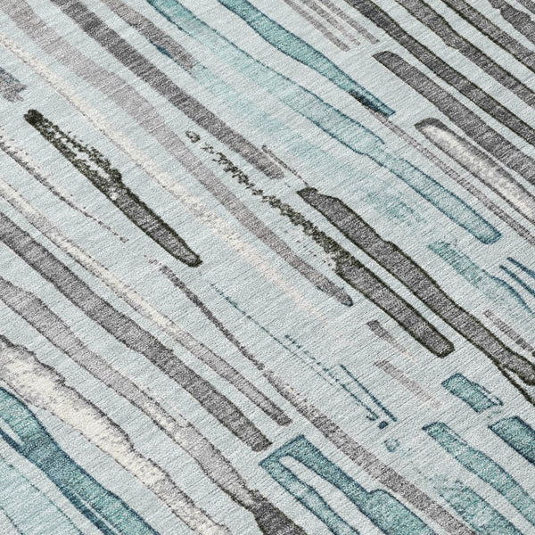 HomeRoots 5' Durable Teal Blue and Gray Striped Area Rug - Stylish, Washable, Indoor & Outdoor Comfort Solution 8' Round 617700