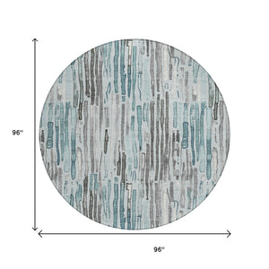 HomeRoots 5' Durable Teal Blue and Gray Striped Area Rug - Stylish, Washable, Indoor & Outdoor Comfort Solution 8' Round 617700