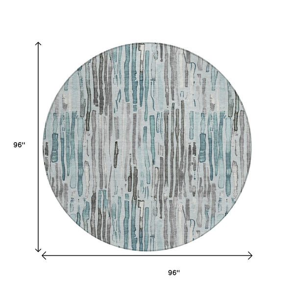 HomeRoots 5' Durable Teal Blue and Gray Striped Area Rug - Stylish, Washable, Indoor & Outdoor Comfort Solution 8' Round 617700